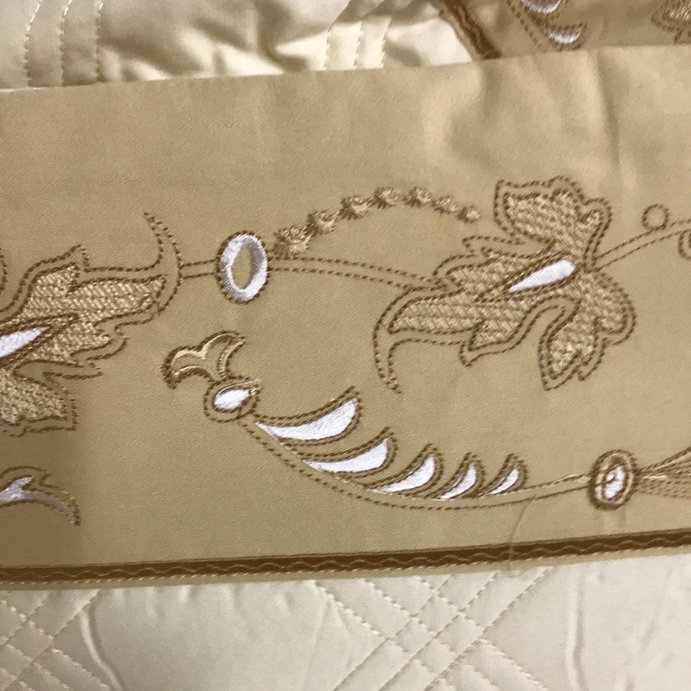 Bella Lux Fine Linens Gold Embroidered Queen Coverlet